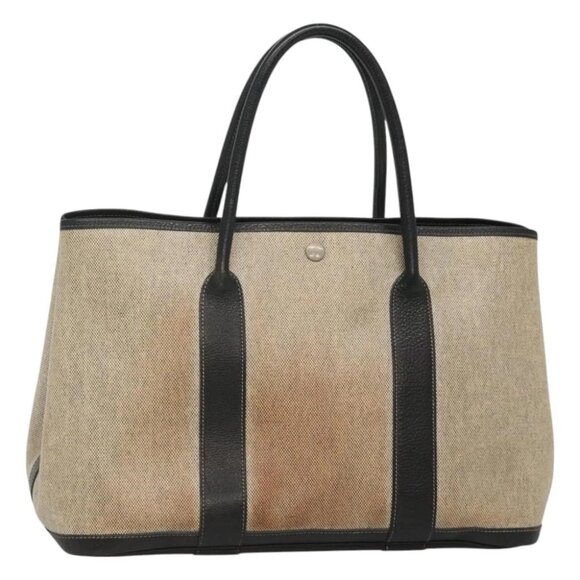 HERMES Garden party PM Hand Bag Coated Canvas Beige Auth bs24374 - Picture 1 of 15